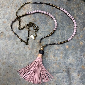 Tassel necklace. Light pink seed bead necklace. Pink necklace. Long necklace image 4