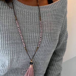 Tassel necklace. Light pink seed bead necklace. Pink necklace. Long necklace image 2