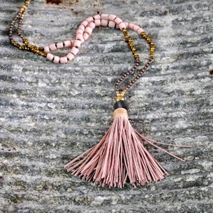 Tassel necklace. Light pink seed bead necklace. Pink necklace. Long necklace image 1