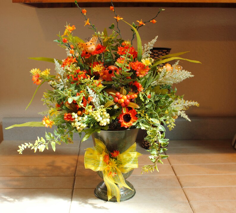 Spring Orange Daisy Green Floral Vase Arrangement With Bird in Etsy UK
