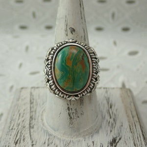 Barse Turquoise Sterling Silver Heavy Ornate Size 10 1/2 Ring Weighs 17.3 Grams
