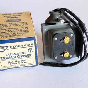 Edwards Easi-Mount Transformer 10Volt 5 Watt Transformer, Vintage Transformer with Circuit Breaker Protection