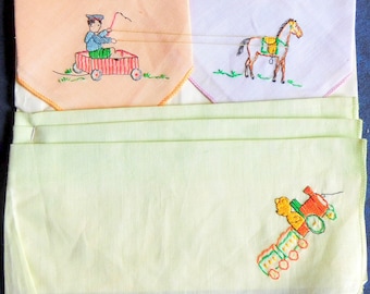 Set of 3  Children's Handkerchief, Vintage Handkerchief,Children's Hanky, Vintage Hanky