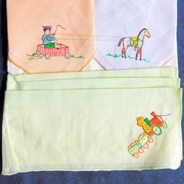 Set of 3  Children's Handkerchief, Vintage Handkerchief,Children's Hanky, Vintage Hanky