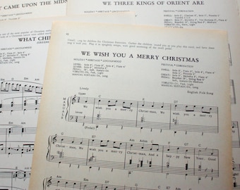 10 pagine di musica natalizia vintage, spartiti musicali, canzoni natalizie, pagine di canti natalizi, spartiti natalizi, carta da musica, effimeri musicali