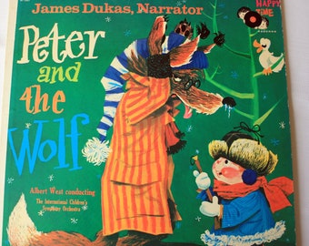 Vintage Peter and the Wolf Record, Happy Time Record, Peter and The Wolf LP, Peter and the Wolf Music, James Dukas Narrator,