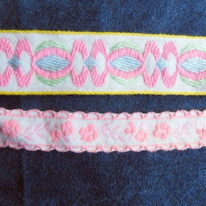 Rosa Borte, rosa Band, Pastellborte, Pastellband, Kostümband, florales besticktes Band, ethnisches Band, Osterband