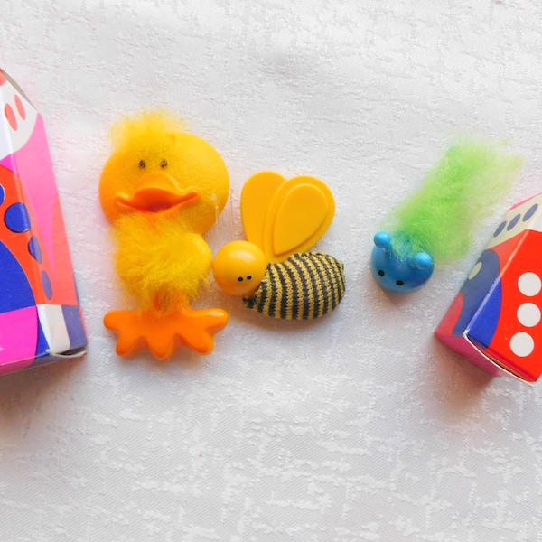 Unused AVON Children's Pins, AVON Fuzzy Bug Pin, AVON Bumbly Bee Pin, Avon Luv a Ducky Pin, Avon Bee Pin