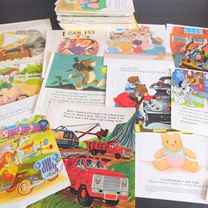30 Vintage kleine goldene Buchseiten, Kinderbuchseiten, Ephemera für Kinder, verschiedene Seiten aus Kinderbüchern