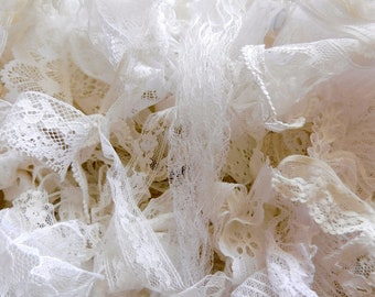 Five Yards White Lace Assortment of White Lace and Trim - Lace Pieces, Lace Scraps, White Lace Lot, White Trim