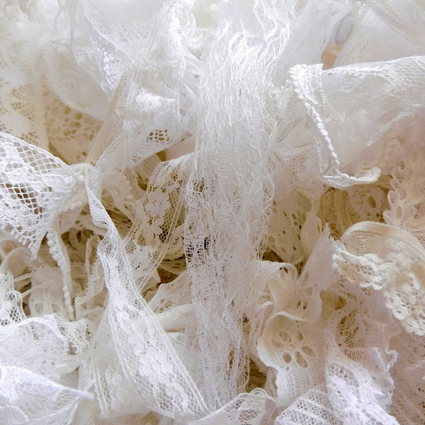 Five Yards White Lace Assortment of White Lace and Trim - Lace Pieces, Lace Scraps, White Lace Lot, White Trim