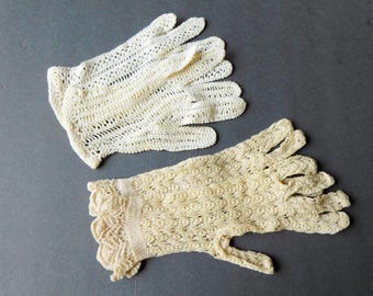 Guantes de crochet vintage en blanco roto, guantes de crochet color crema, guantes de crochet color crudo.