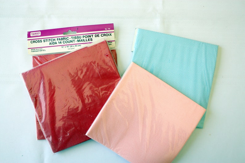 Red Pink Aida Natural Blue Aida 14 Count Cloth Red Aida Etsy