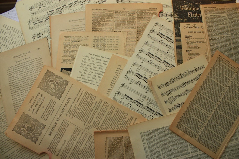 cookbooks music children/'s books books reference books dictionary 50 Vintage Assorted Pages Bundle - paper ephemera encyclopedia