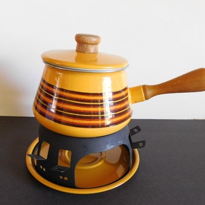 NOS Vintage Fondue Pot, Gold Fondue Pot, Fondue Set, Striped Fondue Pot Fondue Cooking, Fondue Stand