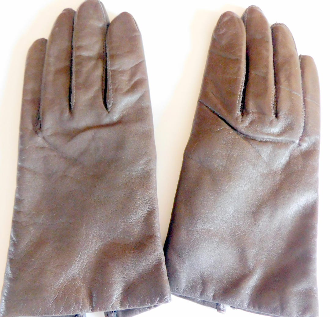 VTG Made in Italy Dark Brown Leather Gloves Size 7 – Lined main image 1
