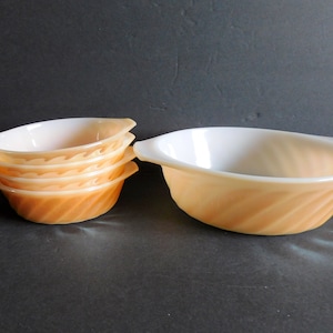 Anchor Hocking Fire King Peach Luster Casserole, Peach Luster Bowls, Peach Anchor Hocking Bowls
