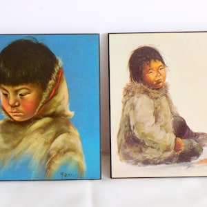 Set of Two Mounted Inuit Children Prints, Inuit Prints, Dorothy Francis, Rokan Prints, Inuit Pictures, Inuit Art, Eskimo Prints