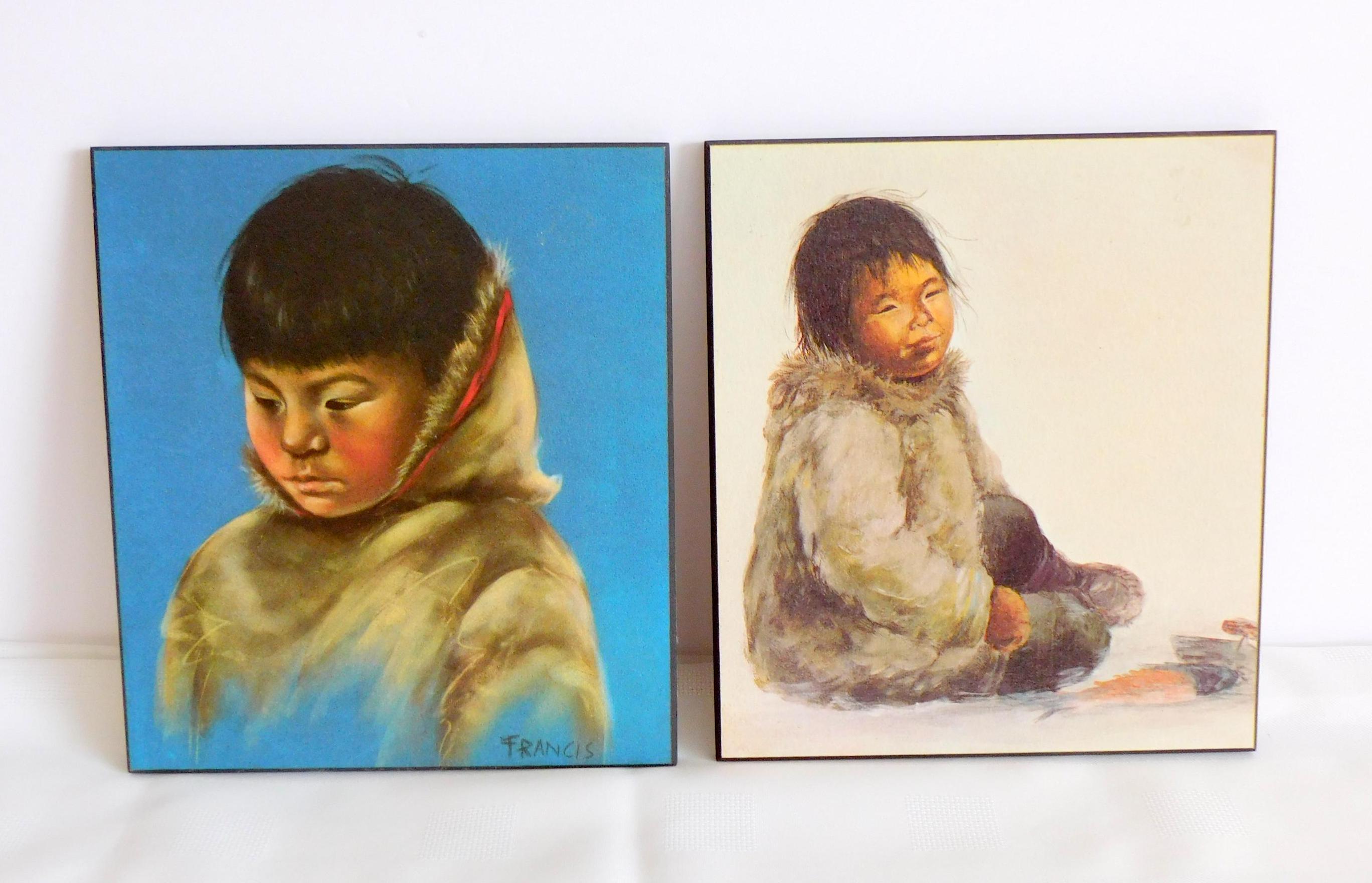 Set of Two Mounted Inuit Children Prints, Inuit Prints, Dorothy Francis, Rokan Prints, Inuit Pictures, Inuit Art, Eskimo Prints