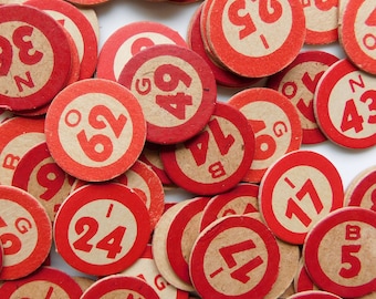 Conjunto de 25 números de bingo vintage para usar en collages, álbumes de recortes, marcadores de bingo vintage, artículos de bingo, piezas de bingo: letras y números.