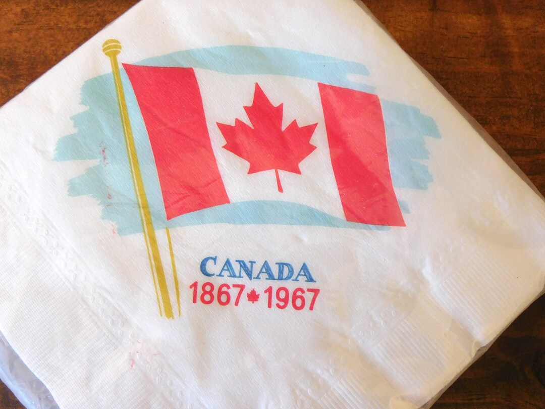 Canada Centennial Souvenir Napkins, Canada Napkins, Canada Flag Napkins