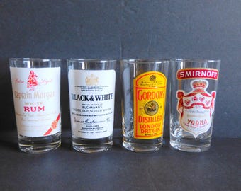 Smirnoff Vodka  Glass, Captain Morgan Glass, Gordon's Gin Glass, Black and White Whisky Glass, Liquor Glass, Bar Collectible Bar Glasses