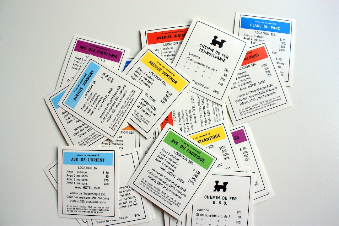 23 FRENCH Monopoly Real Estate Property Cards, Utility Cards, Railroad ...