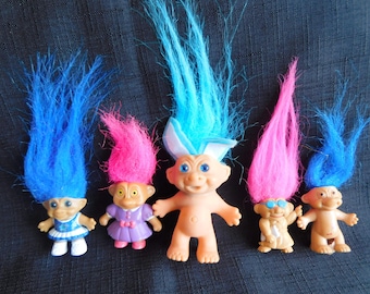 Set van 5 trollen, paastrol, trolpotloodtopper trol, trollen, trollenpop konijn