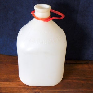 Vintage White Plastic Milk Jug With Red Handle, Red Handled Milk