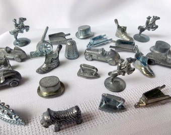 Monopoly pieces - old Monopoly pieces, Monopoly Tokens, metal game pieces, metal Monopoly pieces