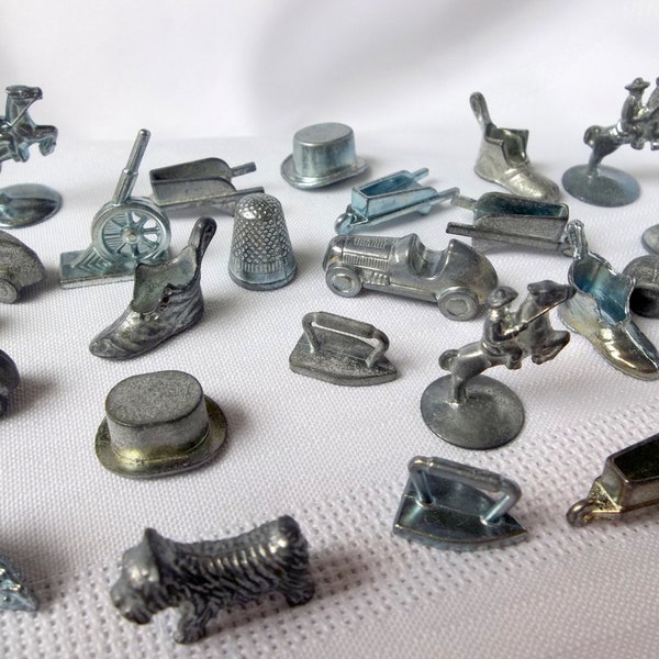 Monopoly pieces - old Monopoly pieces, Monopoly Tokens, metal game pieces, metal Monopoly pieces