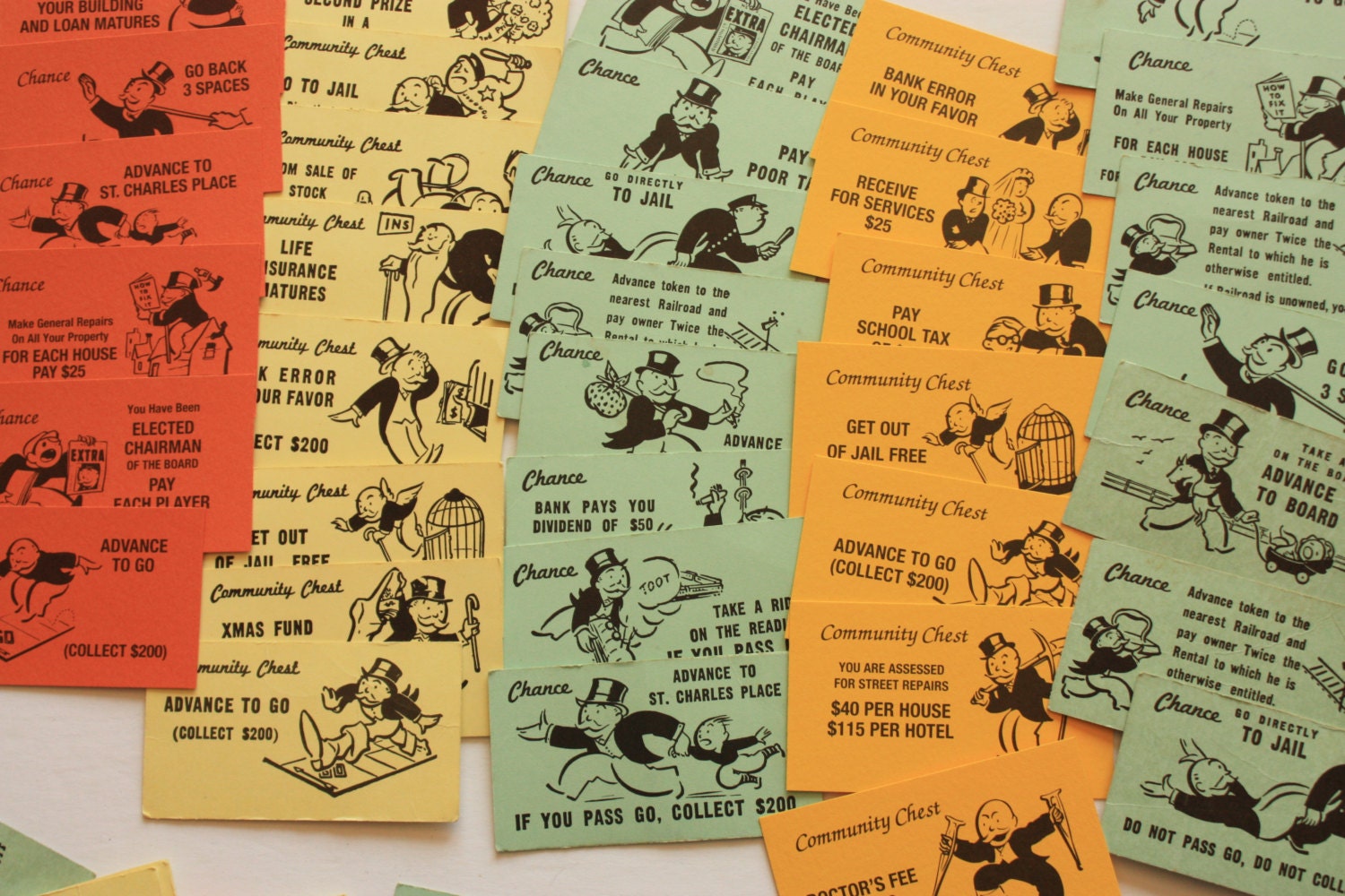 MONOPOLY Cards 32 Vintage Community Chest Chance Monopoly Cards Very 