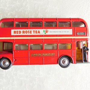 RED ROSE Vintage Corgi Double Decker Bus, London Transport Routemaster Toy Bus, Red Rose Tea Double Decker Toy Bus, Expo 67 Souvenir