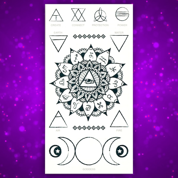 Temporary Tattoos Magical Mystic Horoscope Astrology Wiccan Goddess Moon Tarot