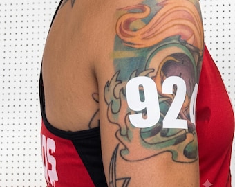 Tatouages des numéros de bras pour roller derby MYDERBY INK™ • Stickers skinny • Pas de brassards ! • Expédition bon marché • Arbitres • RollerCon • Boutique