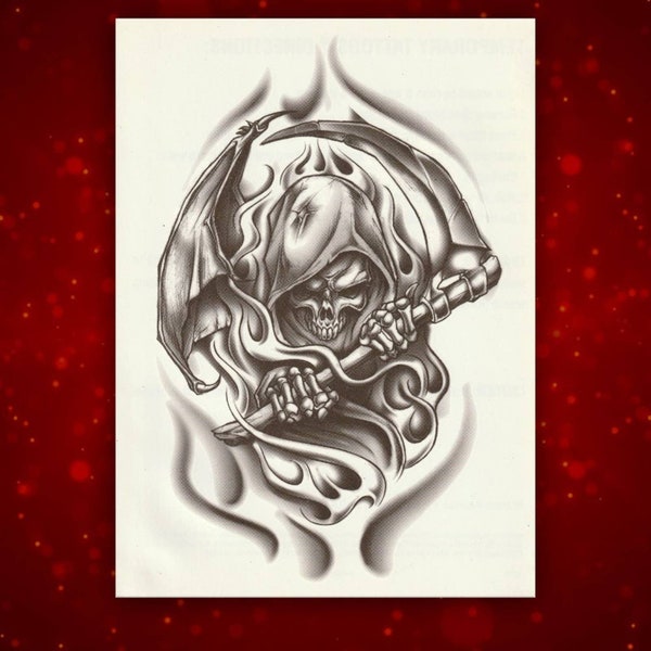 HUGE Death Grim Reaper Temporary Tattoo Sleeve Decal (Press-on) Size: 6.5" x 9"