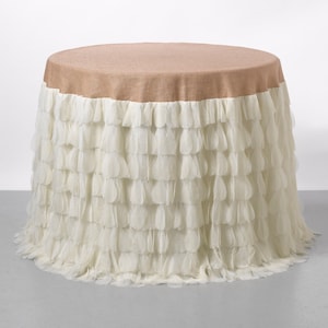 Chichi Ivory Petal and Jute Tablecloth, Tulle and Jute Tablecloth, Tulle and Burlap Tablecloth, Wedding Tablecloth