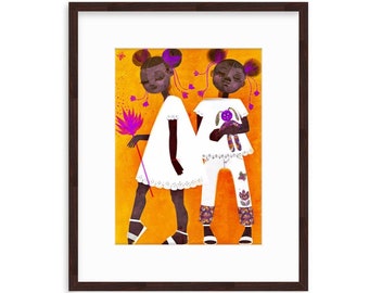 PETITE TWINS, Girls of Color, Women of Color, Women Illustration Print, Black Girls, Best Friends, Sisters, Daughters, Wall decor, Magical