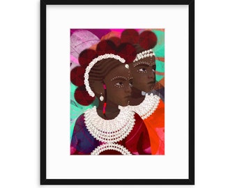 GEMINI, Girls of Color, Women of Color, Women Illustration Print, Black Artist, Best Friends, Sisters, Daughters, Wall decor, Magical