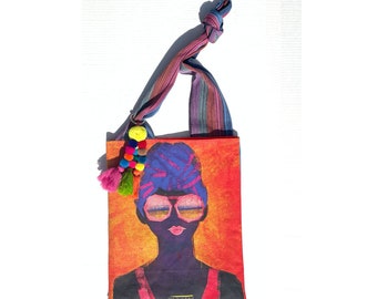 MAGIC TBGK Orange, Women of Color, Women Illustration, Black Artist, Beach Bag, Shopping Bag