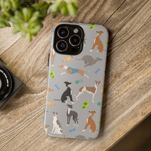 Tough Case iPhone 13, 14, 15, 16 All Styles, Whippet Lover iPhone Case Dogs and Toys Case Glossy Matte iPhone Case Gray Phone Protector Gift