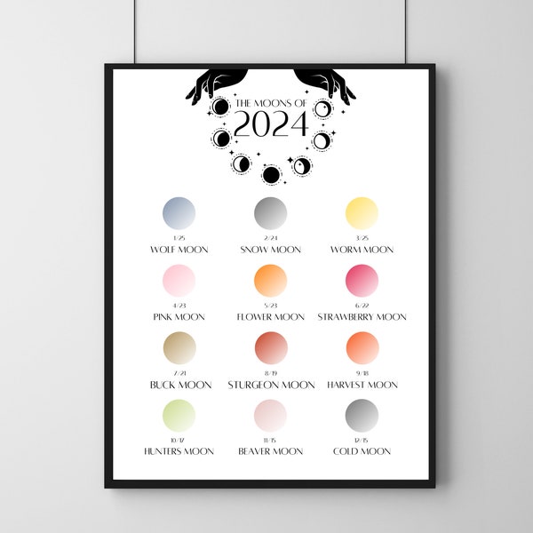 2024 Full Moon Calendar | Lunar Calendar | Instant Download Printable PDF