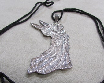 Sterling Silver Angel Pendant on Cloth Cord +