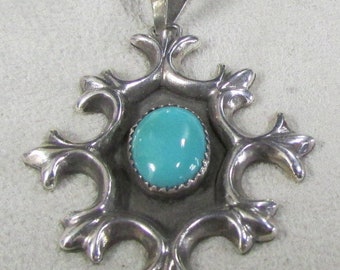Cast Sterling Silver and Turquoise Pendant By Shane