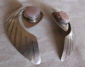 Navajo Large Sterling Silver and Pink Mussel Shell Post Earrings