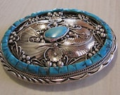 Navajo Sterling Silver and Turquoise Belt Buckle Signed Hale