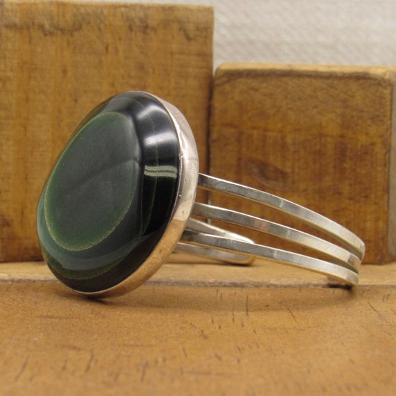 Sterling Silver Green Stone Cuff Bracelet + - image 3