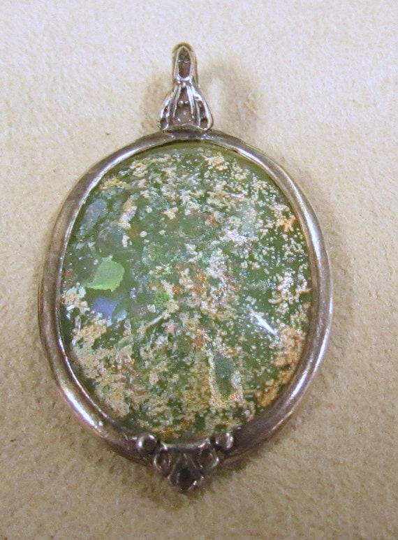 Sterling Silver and Unusual  Glass Pendant +