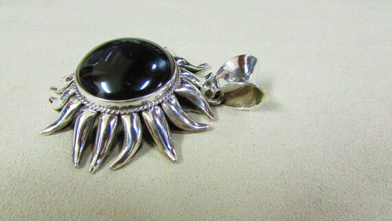 Bold Sterling Silver and Black Onyx Sun Pendant + - image 3