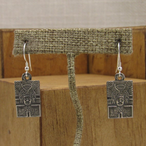 Sterling Silver Rectangular Mexican  Mask Earring… - image 1